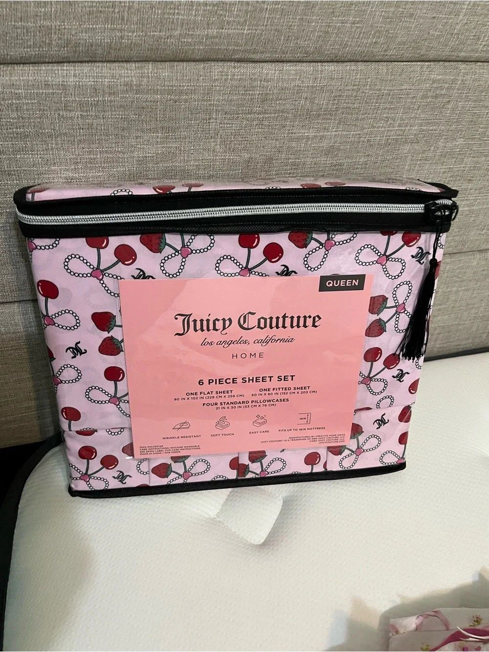 Juicy Couture Pink Cherry Strawberry Print Sheet Set